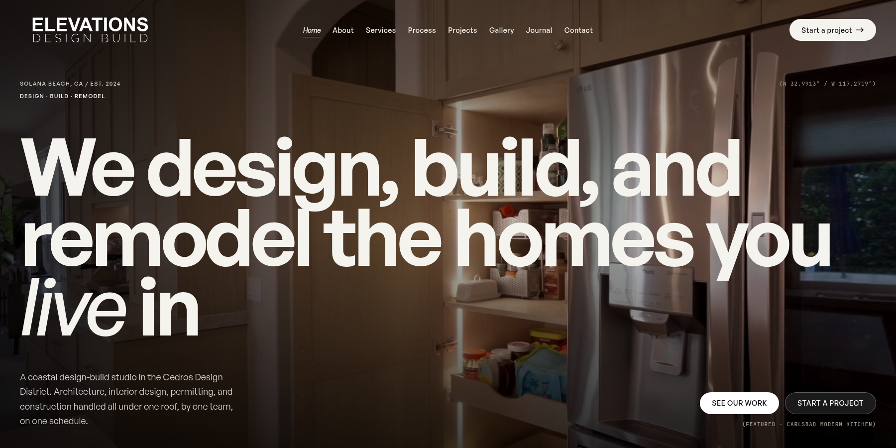 Elevations Design Build website desktop view