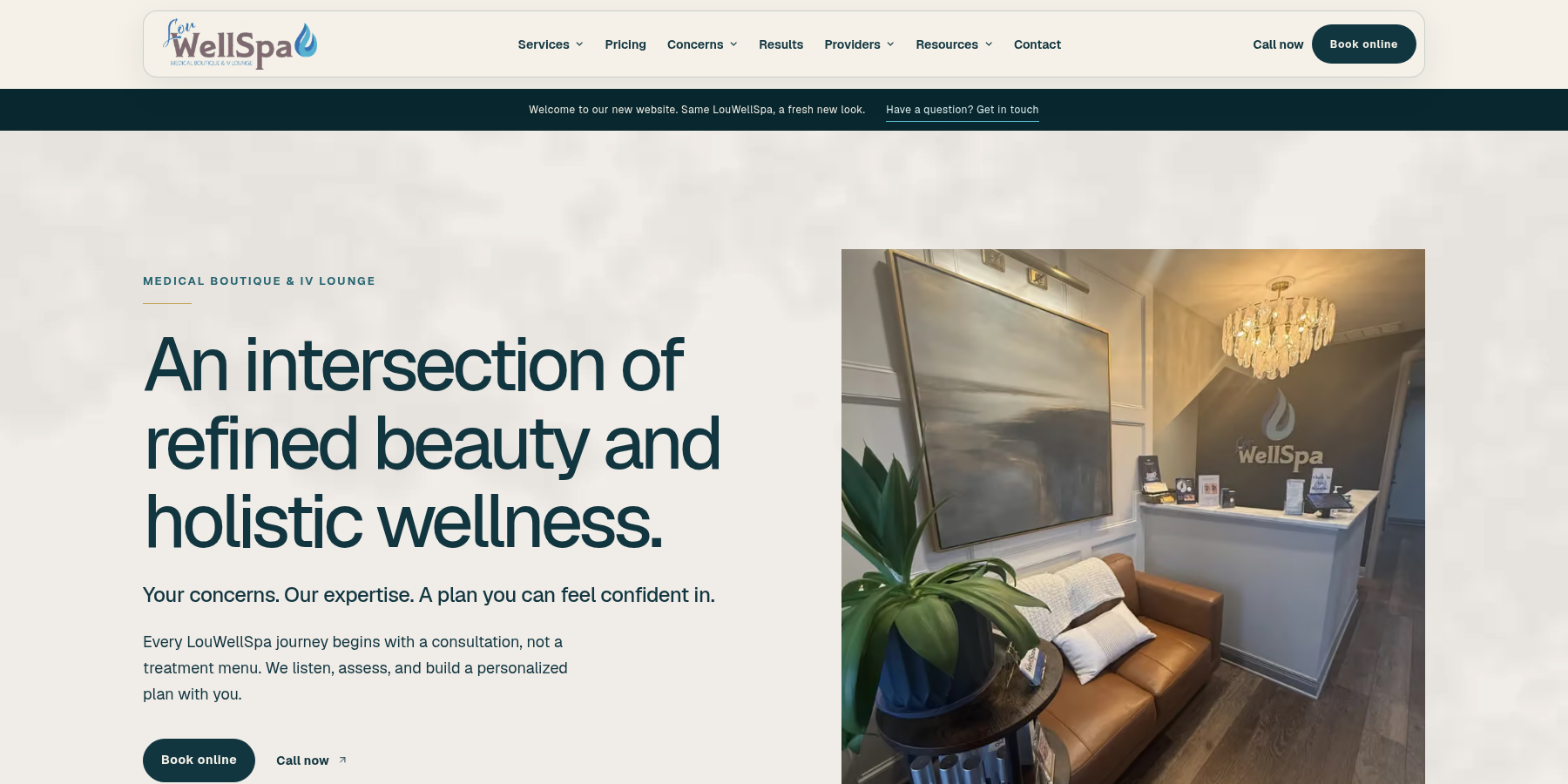 LouWellSpa website desktop view